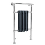 Radiatore Scaldasalviette Tradizionale 950 x 570 mm Grigio Antracite con Barra Cromata