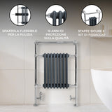 Radiatore Scaldasalviette Tradizionale 950 x 660 mm Grigio Antracite con Barra Cromata