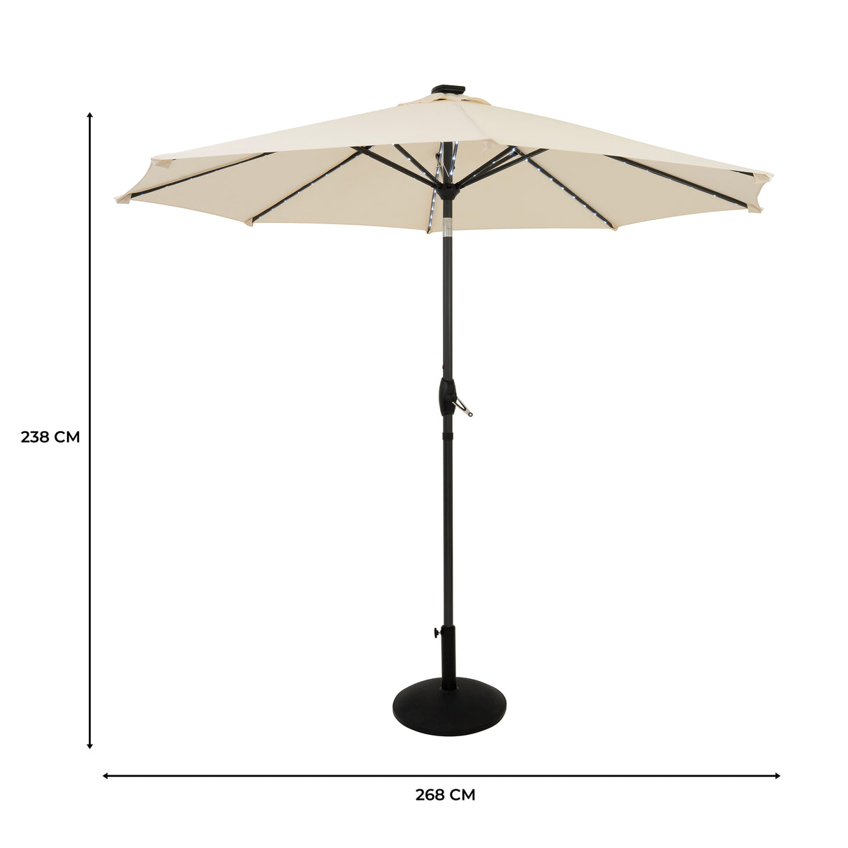 Ombrellone LED Inclinabile 2,7m Cream con Base e Luci Solari