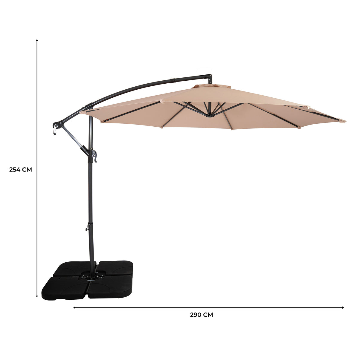 Ombrellone Decentrato 3m Beige con Base Quadrata Riempibile
