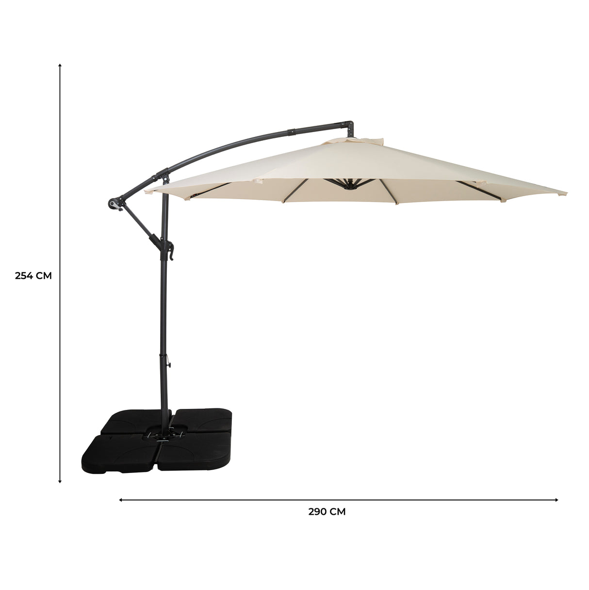 Ombrellone Decentrato 3m Cream con Base Quadrata Riempibile