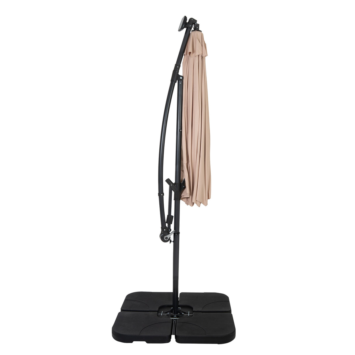 Ombrellone Decentrato LED 3m Beige con Base Quadrata Riempibile