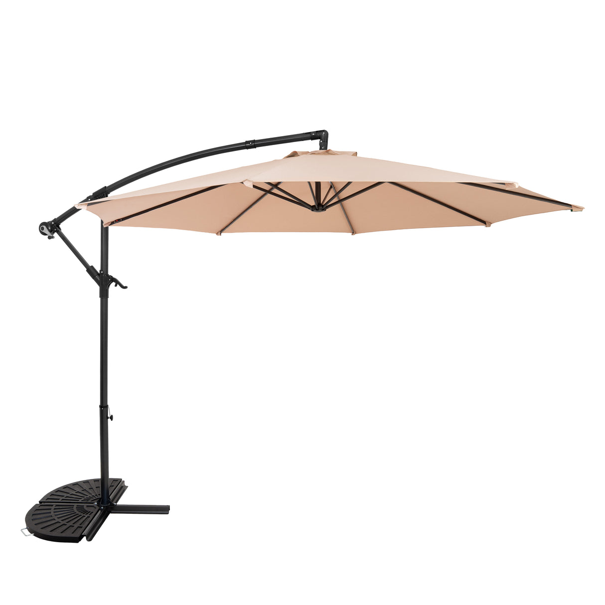 Ombrellone Decentrato 3m Beige con Base a Ventaglio 2 Pesi