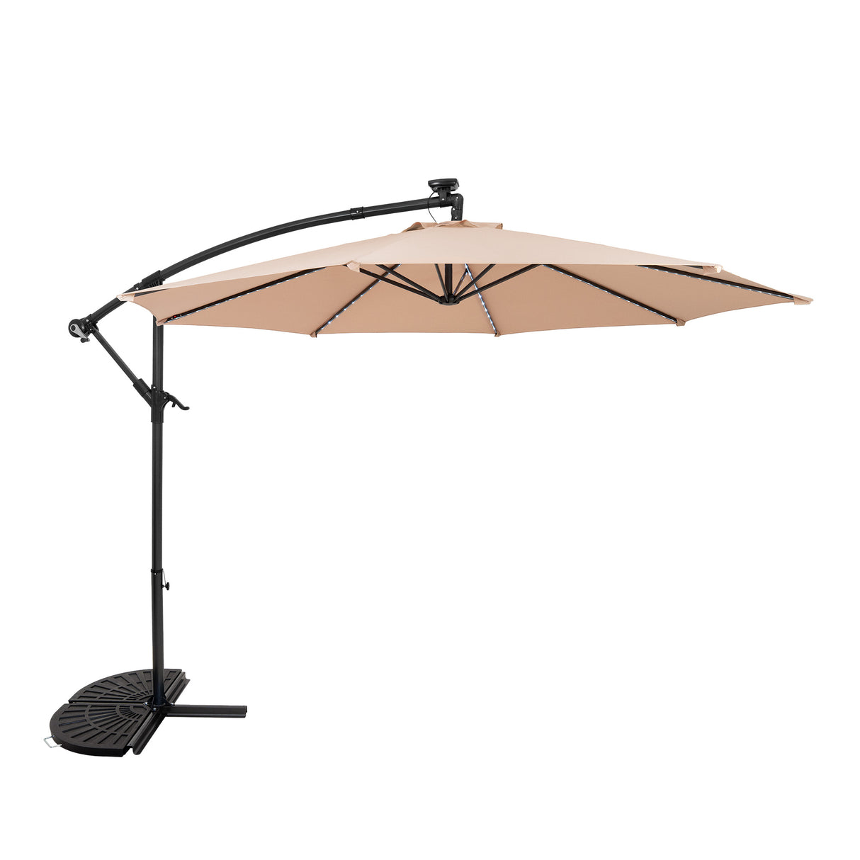 Ombrellone Decentrato LED 3m Beige con Base a Ventaglio 2 Pesi
