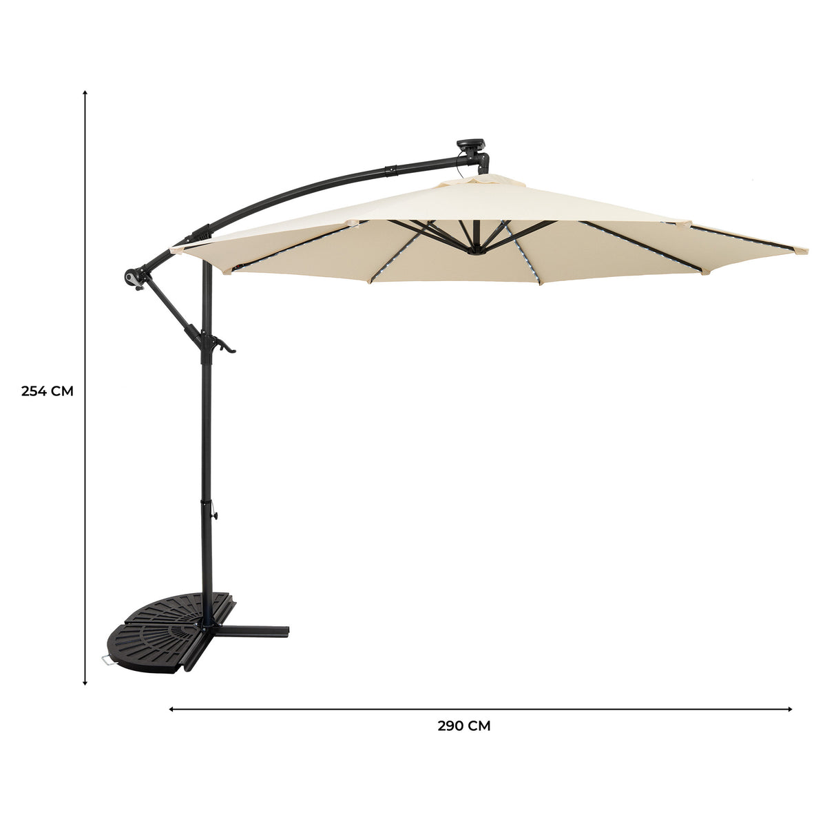 Ombrellone Decentrato LED 3m Cream con Base a Ventaglio 2 Pesi