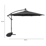 Ombrellone Decentrato LED 3m Grigio con Base a Ventaglio 2 Pesi