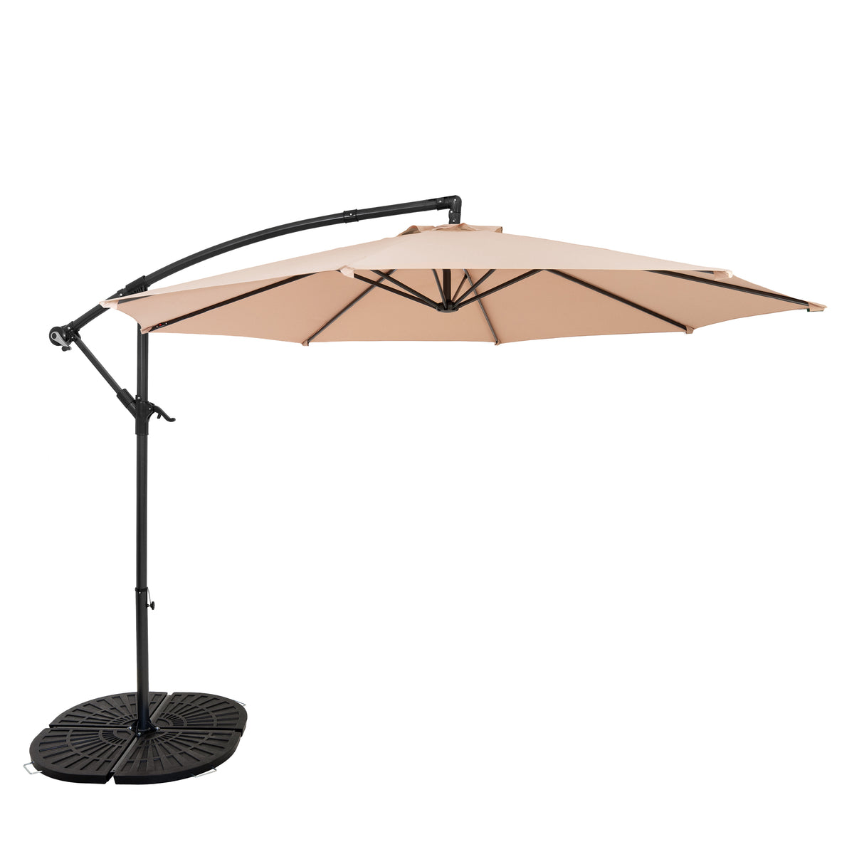 Ombrellone Decentrato 3m Beige con Base a Ventaglio 4 Pesi