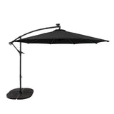Ombrellone Decentrato LED 3m Nero con Base a Ventaglio 4 Pesi