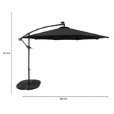Ombrellone Decentrato LED 3m Nero con Base a Ventaglio 4 Pesi
