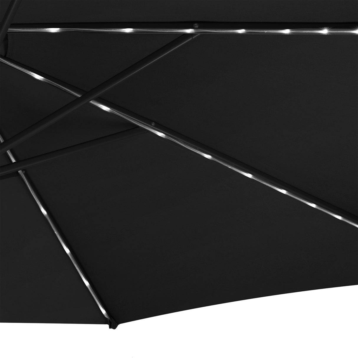 Ombrellone Decentrato LED 3m Nero con Base a Ventaglio 4 Pesi