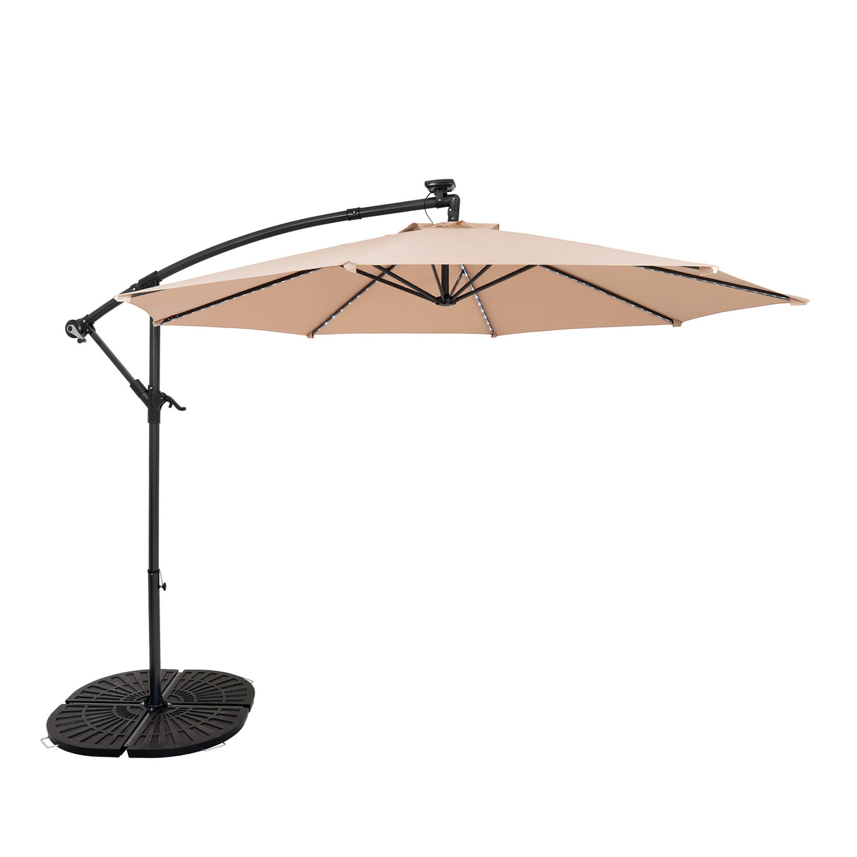 Ombrellone Decentrato LED 3m Beige con Base a Ventaglio 4 Pesi