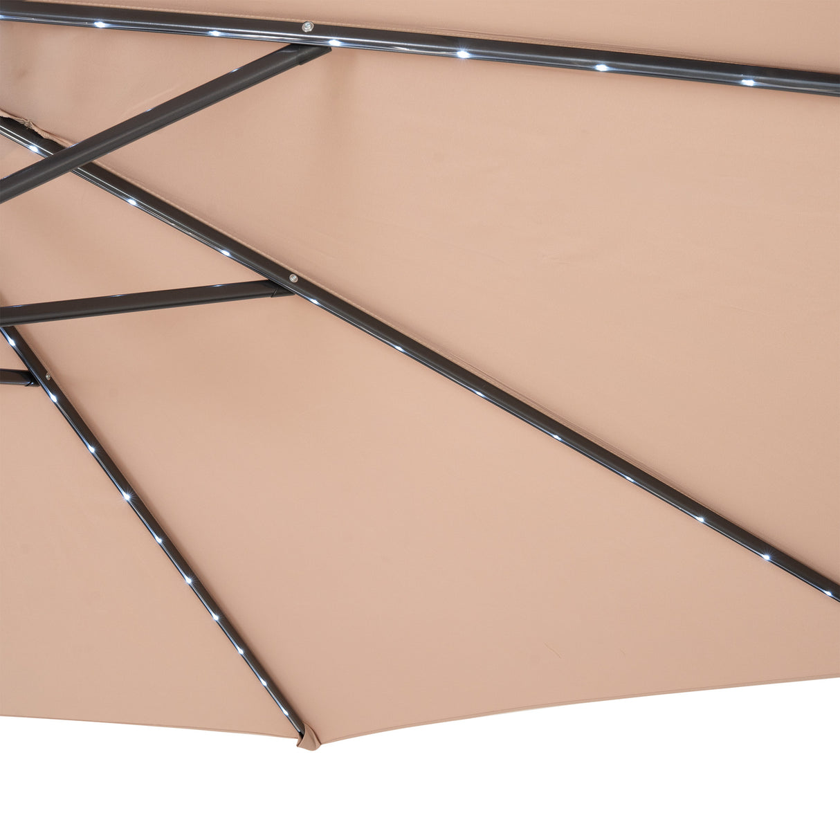 Ombrellone Decentrato LED 3m Beige con Base a Ventaglio 4 Pesi