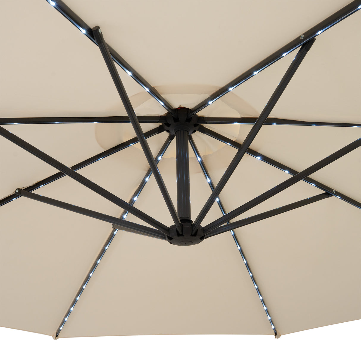 Ombrellone Decentrato LED 3m Cream con Base a Ventaglio 4 Pesi