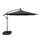 Ombrellone Decentrato LED 3m Grigio con Base a Ventaglio 4 Pesi