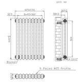 Radiatore Tradizionale a 2 Colonne con Valvole - 600 x 425 mm - Metallo Grezzo