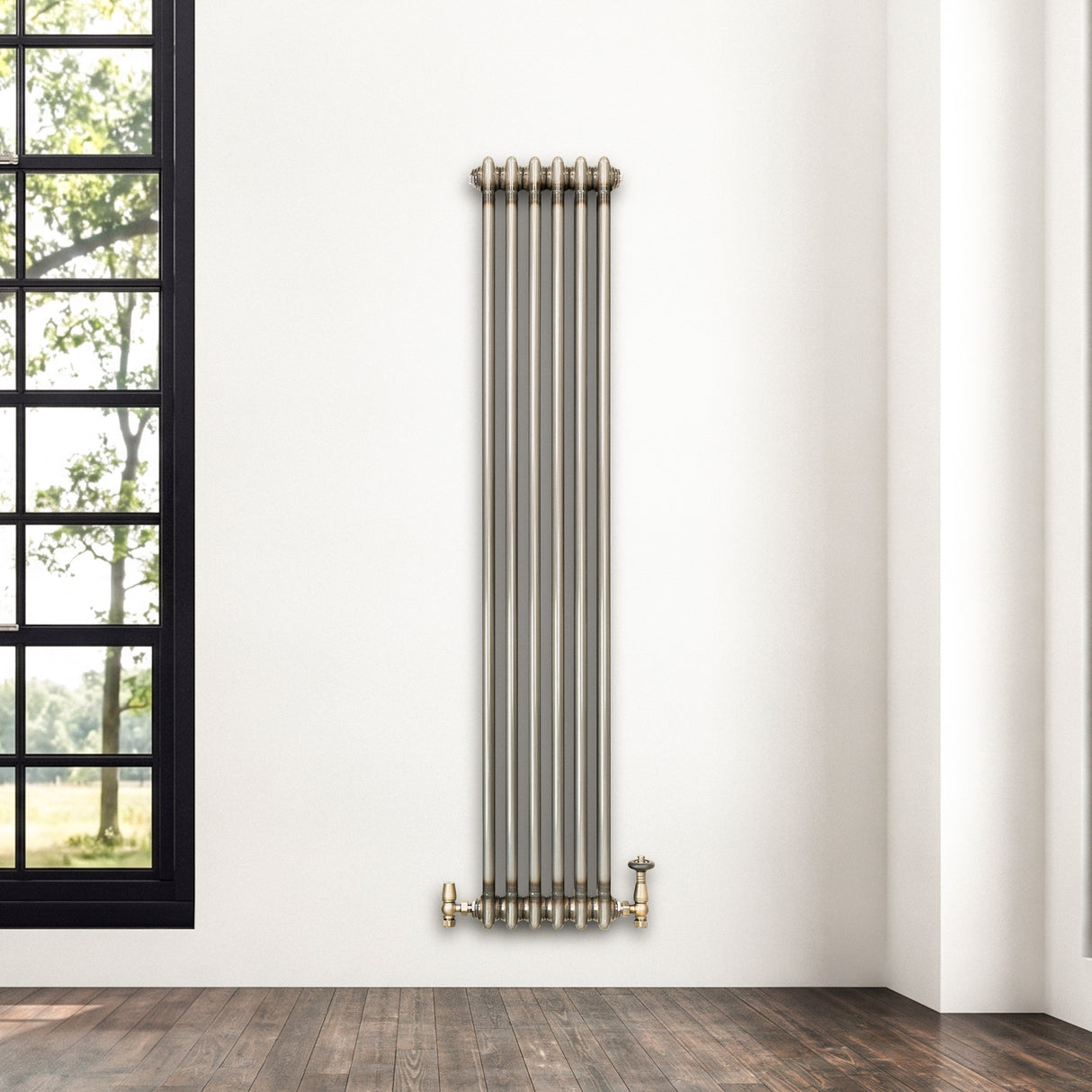 Radiatore Tradizionale a 2 Colonne con Valvole - 1500 x 290 mm - Metallo Grezzo