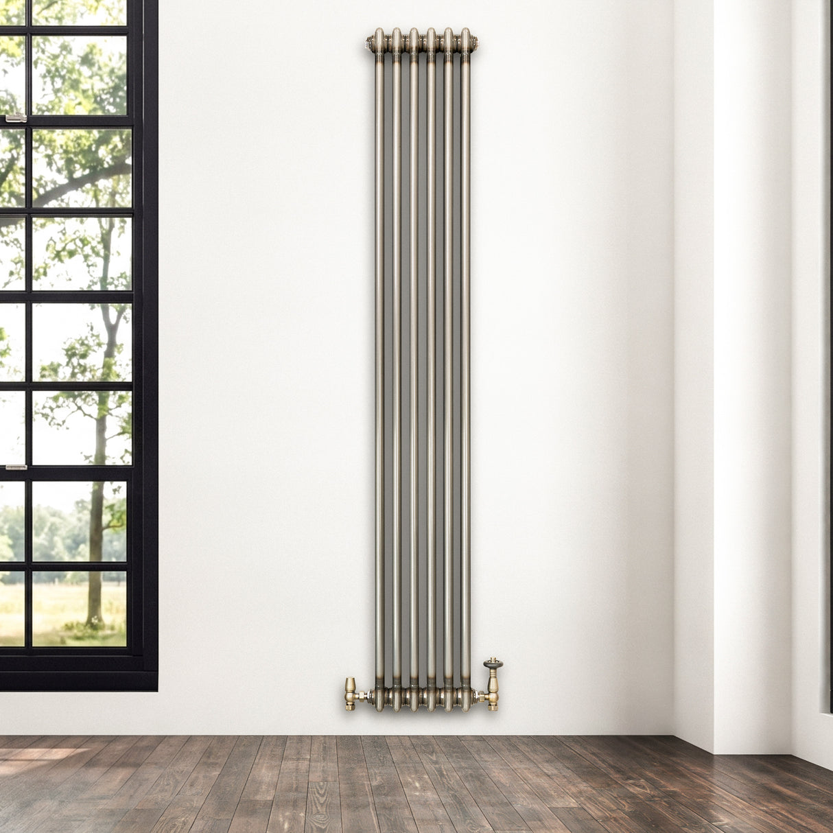 Radiatore Tradizionale a 2 Colonne con Valvole - 1800 x 290 mm - Metallo Grezzo