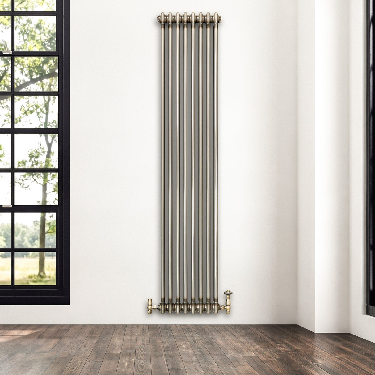 Radiatore Tradizionale a 2 Colonne con Valvole - 1800 x 380 mm - Metallo Grezzo