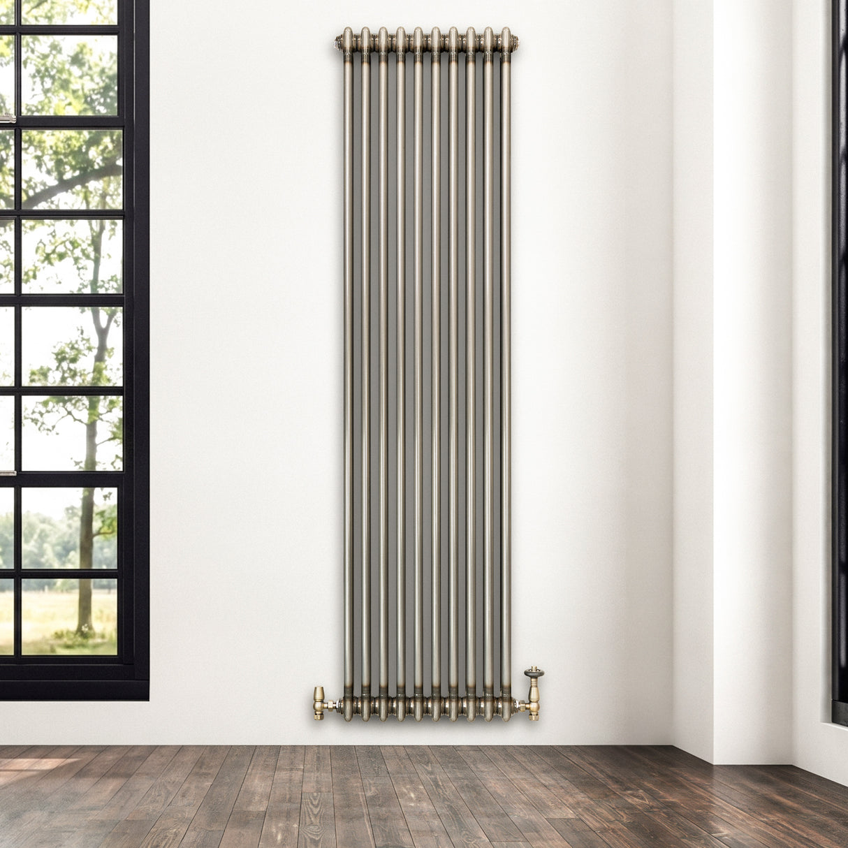 Radiatore Tradizionale a 2 Colonne con Valvole - 1800 x 470 mm - Metallo Grezzo