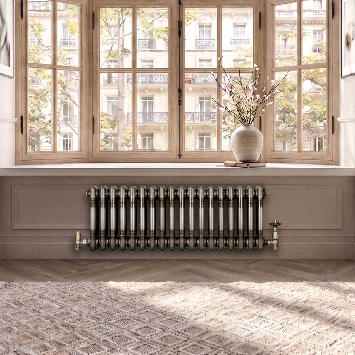 Radiatore Tradizionale a 3 Colonne con Valvole - 300 x 830 mm - Metallo Grezzo