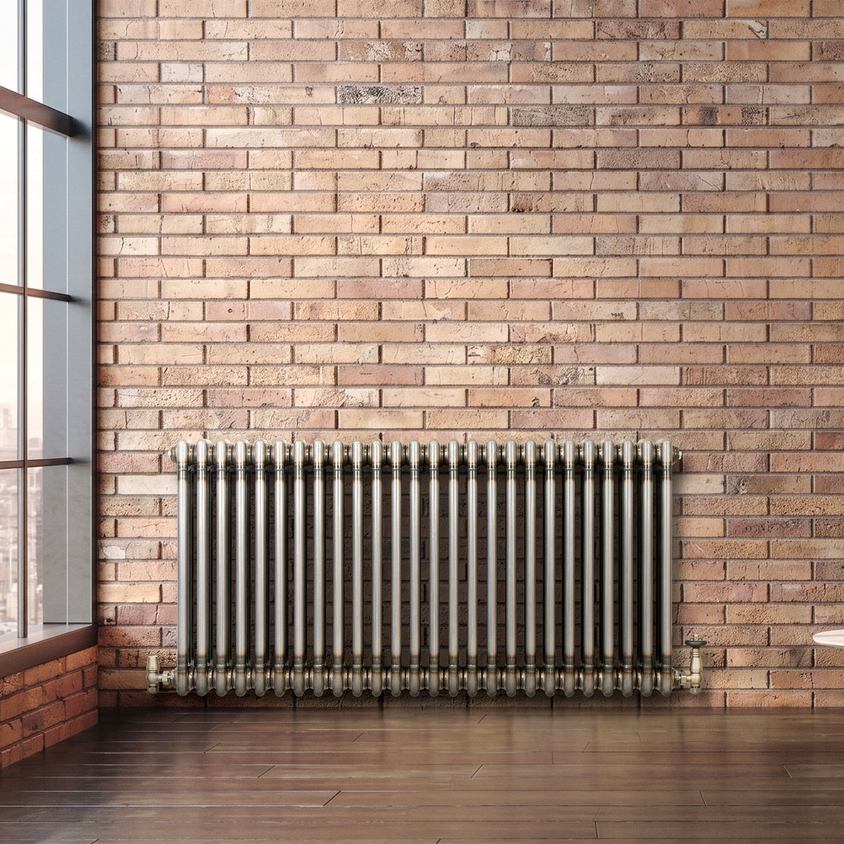 Radiatore Tradizionale a 3 Colonne con Valvole - 600 x 1190 mm - Metallo Grezzo