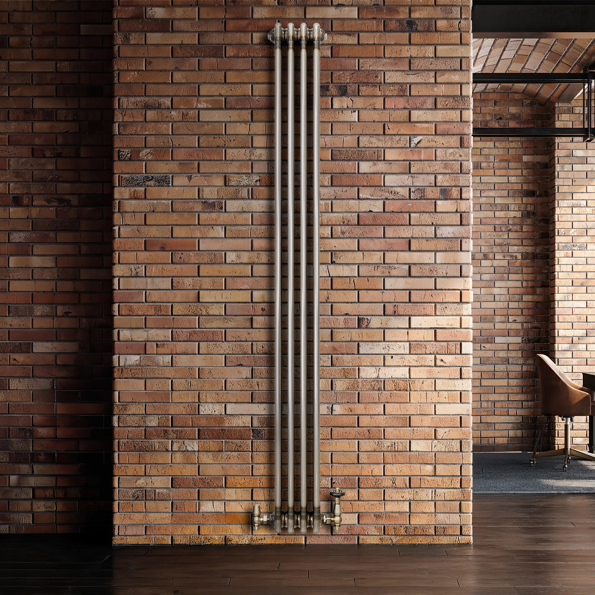 Radiatore Tradizionale a 3 Colonne con Valvole - 1800 x 200 mm - Metallo Grezzo