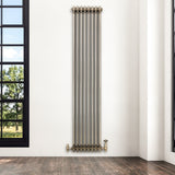 Radiatore Tradizionale a 3 Colonne con Valvole - 1800 x 380 mm - Metallo Grezzo