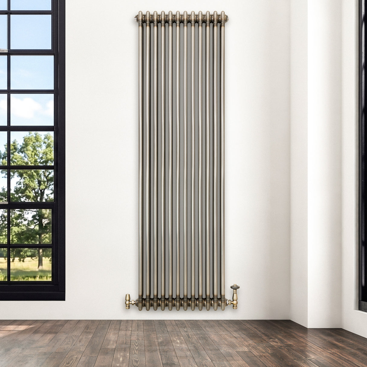 Radiatore Tradizionale a 3 Colonne con Valvole - 1800 x 560 mm - Metallo Grezzo