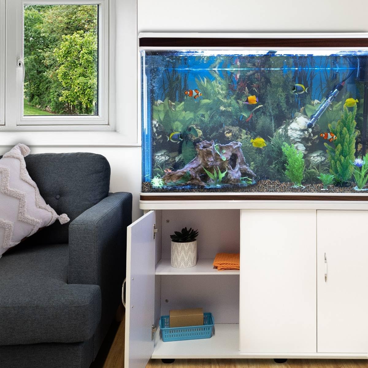 Acquario 300 Litri con Mobile Bianco e Kit con Ghiaia Naturale