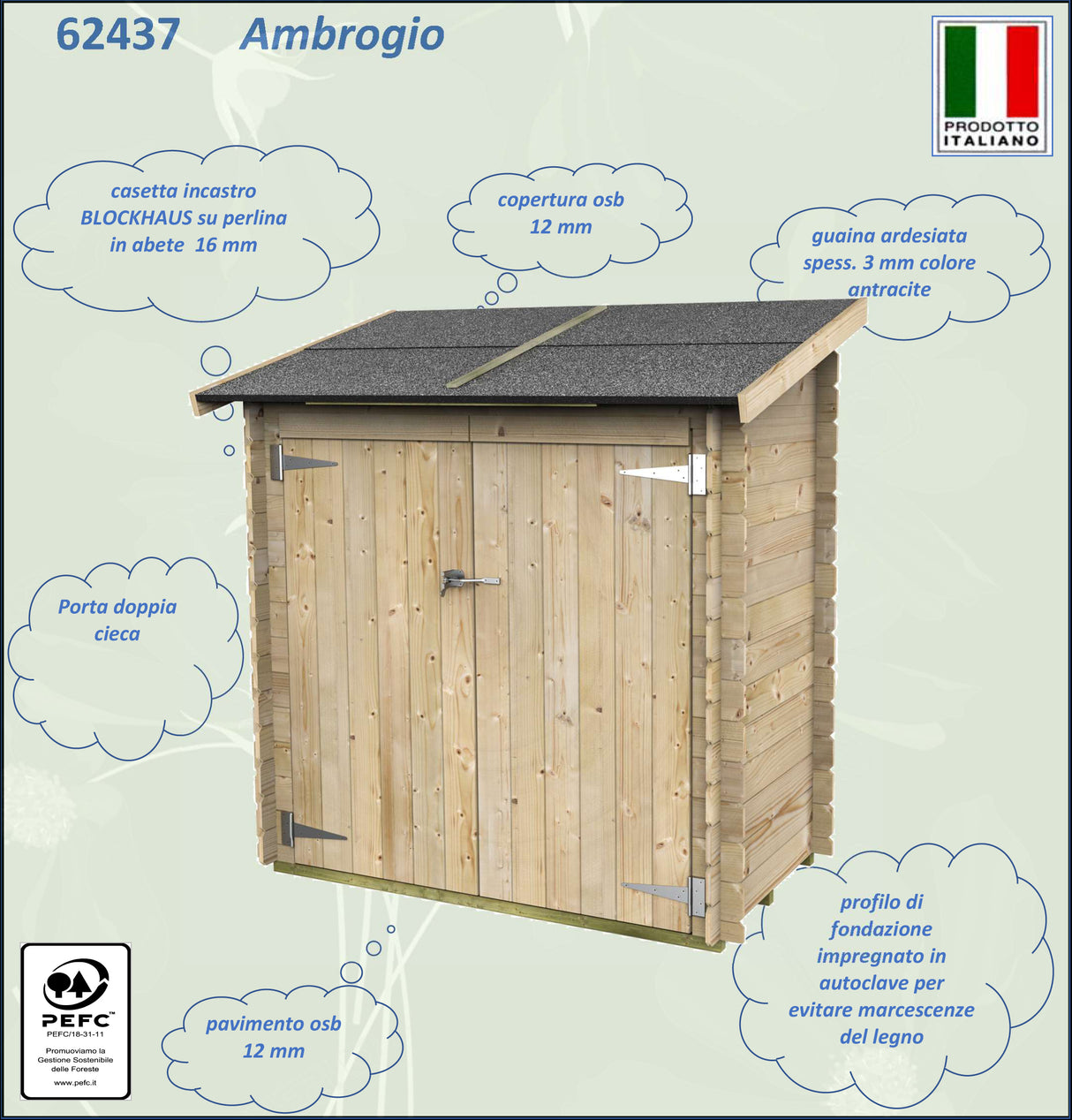 Casetta Bh16 Ambrogio Addossata 155x85 cm PDC pefc color verde