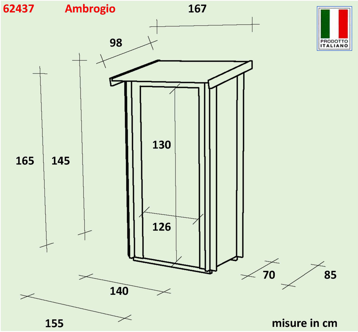 Casetta Bh16 Ambrogio Addossata 155x85 cm PDC pefc color verde