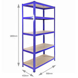 5 Scaffali T-Rax In Acciaio Senza Bulloni Blu 90cm