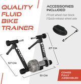 Rullo fluido Velo Pro Nero, struttura robusta in metallo, design compatto, misure 57 cm x 27 cm, include accessori per bici