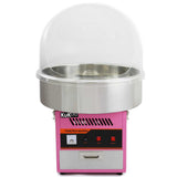 Macchina per zucchero filato con base rosa, ciotola in acciaio inox e copertura trasparente, ideale per feste e eventi