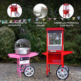 Carrello portatile con ruote, in rosso e rosa, con vano portaoggetti e design facile da pulire, ideale per eventi all'aperto
