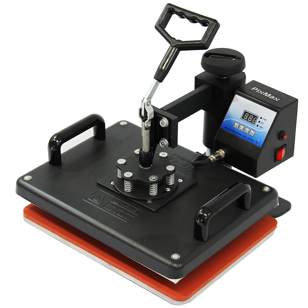 Pressa a caldo 5 in 1 con base nera, manico ergonomico, display digitale e piastre intercambiabili per vinile e tessuti