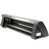 Taglierina per vinile PixMax in nero, con rulli metallici e porte di connessione, ideale per Mac e Windows, design compatto e moderno