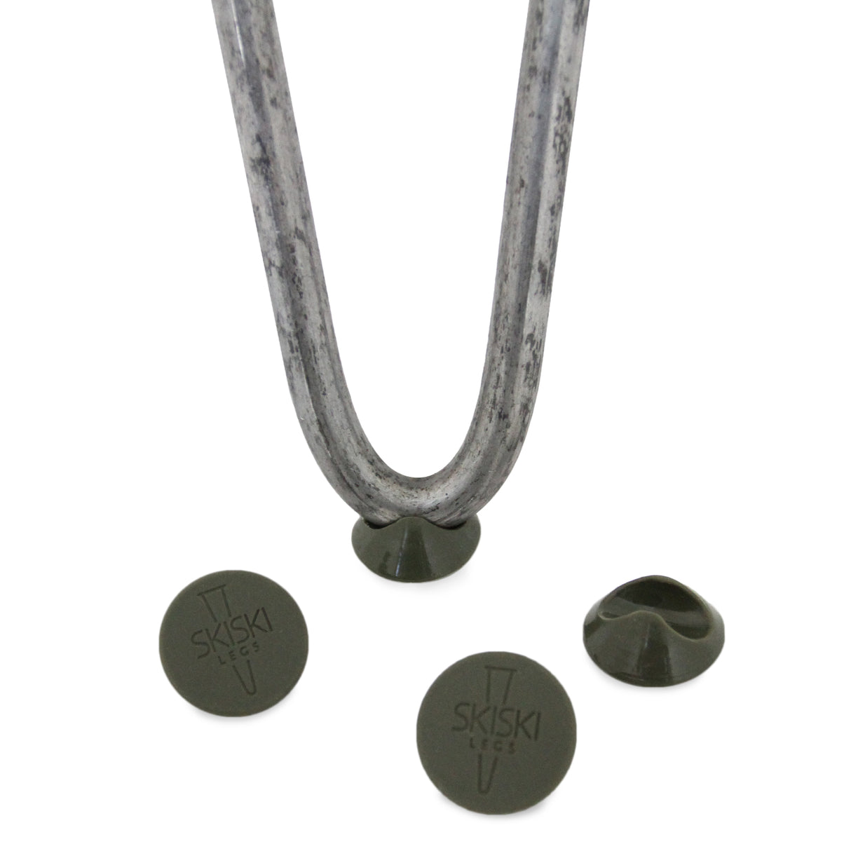 Piedini protettivi grigi per gambe hairpin, in plastica resistente, con forma circolare e texture antiscivolo, set da 4 pezzi