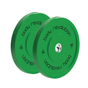 Dischi bumper olimpici da 10 kg, colore verde brillante, con finitura liscia e logo Body Revolution in evidenza, ideali per allenamenti intensi