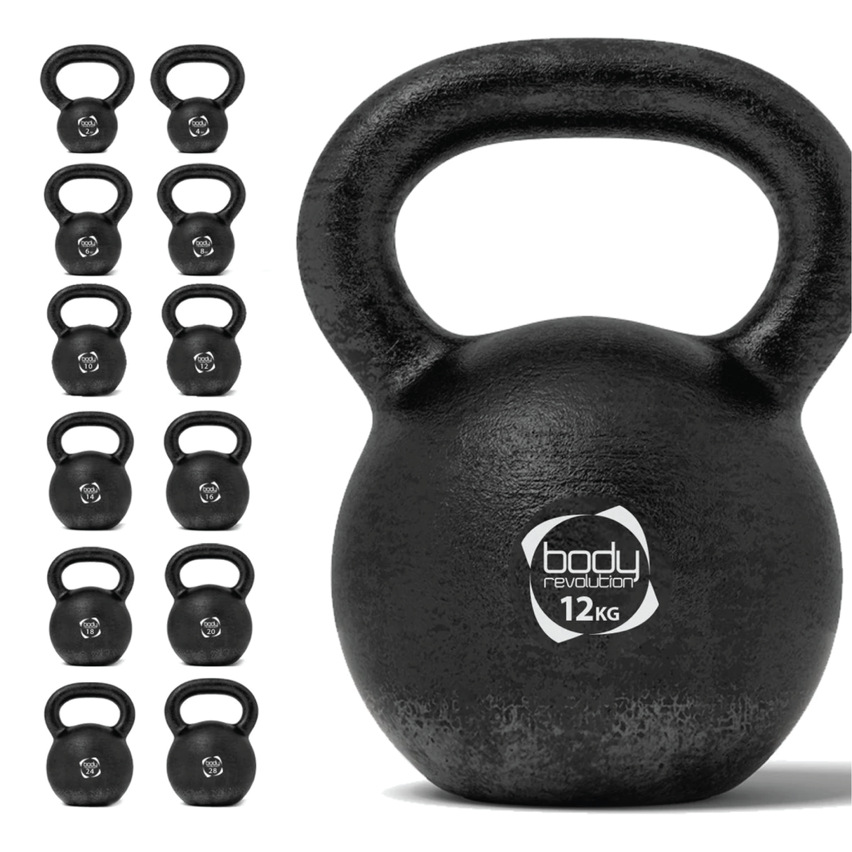 Kettlebell in ghisa nera da 12 kg con manico ergonomico, superficie ruvida per una presa sicura, ideale per allenamenti intensi