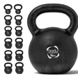 Kettlebell in ghisa nera da 16 kg con manico robusto, superficie opaca e logo visibile, ideale per allenamenti di forza