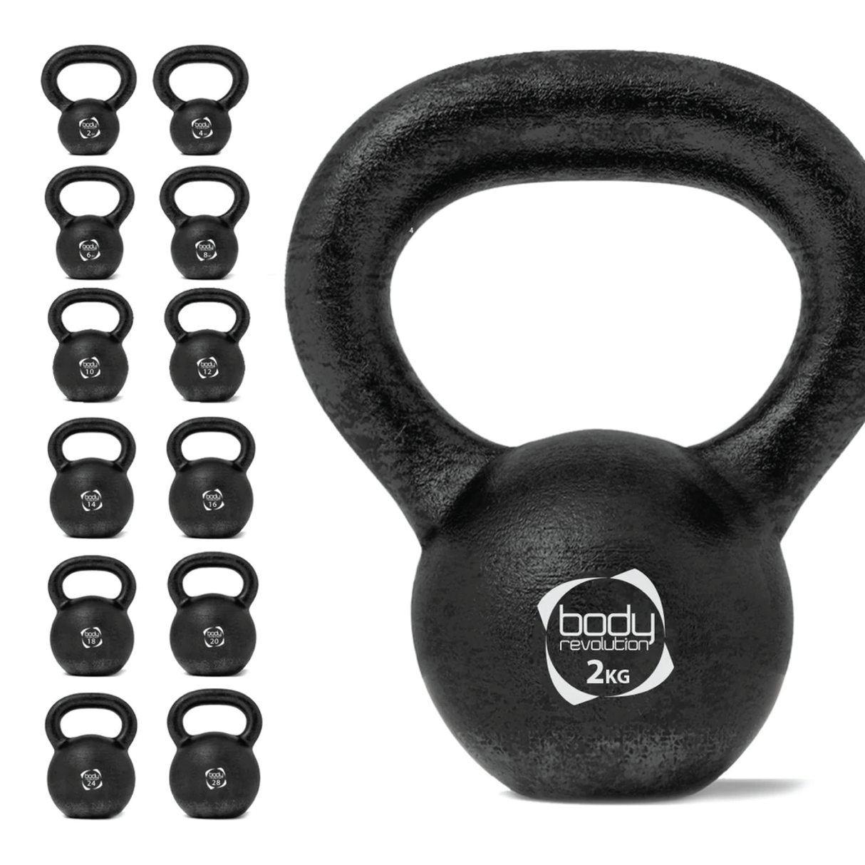 Kettlebell in ghisa nera da 2 kg con manico ergonomico, superficie opaca e design compatto per allenamenti efficaci
