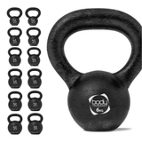 Kettlebell in ghisa nera da 6 kg con manico ergonomico, superficie liscia e resistente, ideale per allenamenti di forza e resistenza