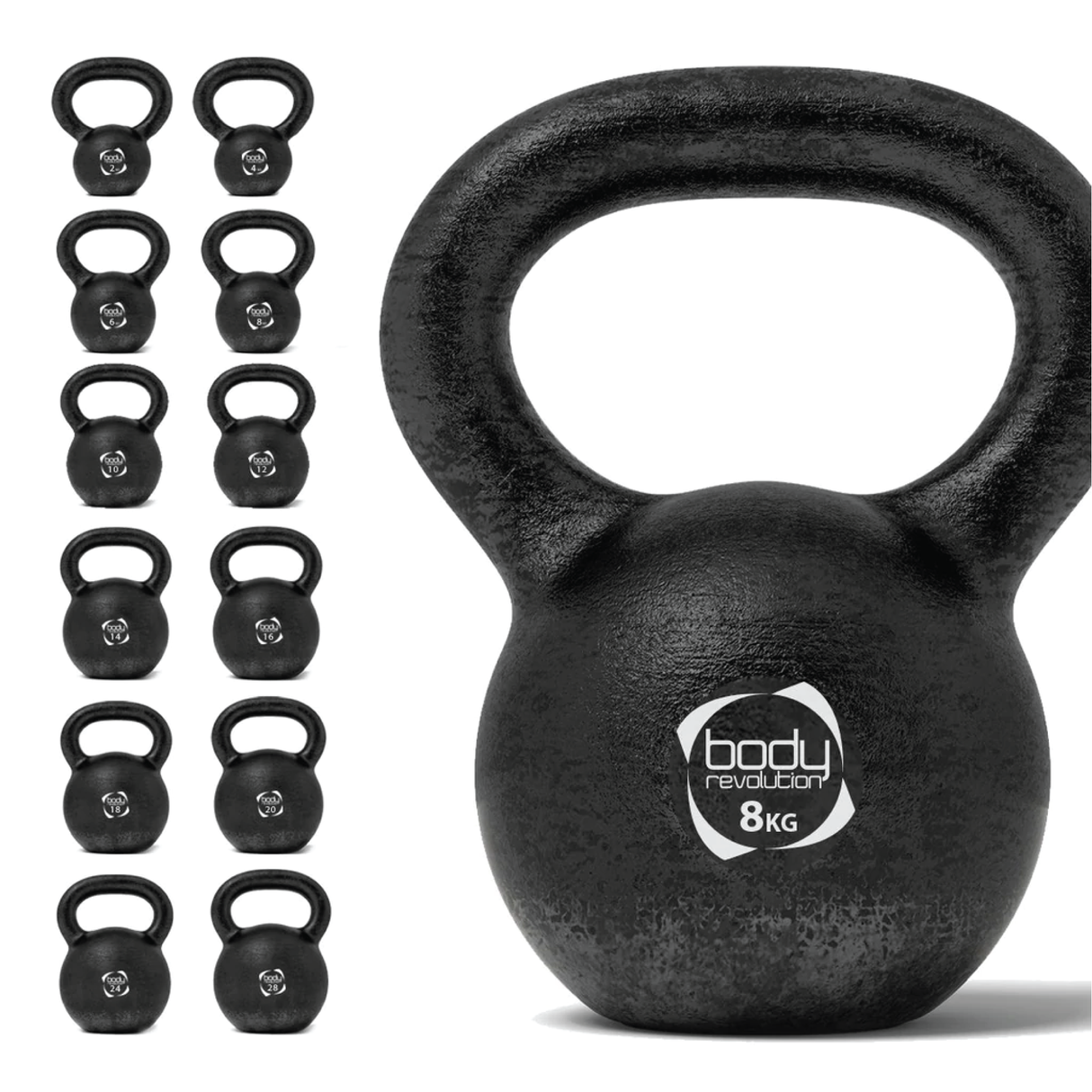 Kettlebell in ghisa nera da 8 kg con manico ergonomico, superficie ruvida per una presa sicura, ideale per allenamenti fitness