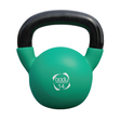 Kettlebell in neoprene verde acqua da 14 kg con manico nero, design ergonomico e superficie liscia per un grip sicuro durante l'allenamento