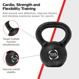 Kettlebell in ghisa nera da 16 kg con manico ergonomico, ideale per allenamenti di forza e flessibilità, superficie opaca e resistente