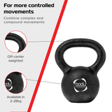 Kettlebell in ghisa da 4 kg, con manico ergonomico, superficie liscia e finitura nera opaca, ideale per esercizi di forza e resistenza