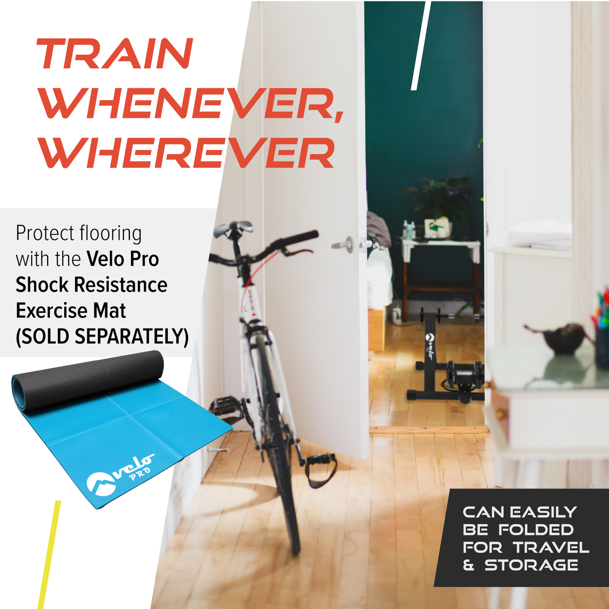 Rullo da allenamento magnetico Velo Pro rosso su pavimento in legno, con attrezzatura da palestra sullo sfondo e luce naturale che entra dalla porta