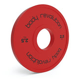 Disco frazionato rosso da 2,5 kg con foro centrale, realizzato in materiale resistente, ideale per allenamenti di forza e fitness