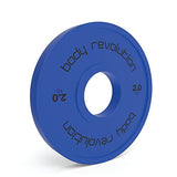 Disco frazionato blu da 2 kg, realizzato in materiale resistente, con scritte nere e foro centrale per facilità d'uso